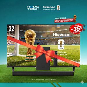 Hisense Tv 32 Pouces Led + Barre De Son HS1800 - 140 Watts - Garantie 12 Mois