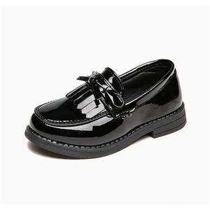Arsuxeo Chaussures en cuir pour filles rentrée scolaire avec nœud papillon mocassins souples à enfiler