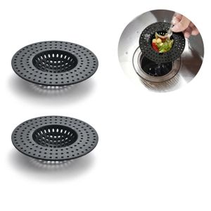 ShebSheb Lot de 2 filtres de bonde pour évier et lavabo, passoires d’évier en plastique réutilisables, attrape‑cheveux anti‑obstruction pour cuisine, salle de bain ou douche — noir