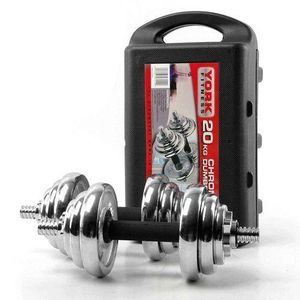 Paire d’Haltères 20 kg – Kit Musculation Complet avec Barres et Disques – Argent