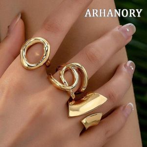ARHANORY Coffret de 3 Bagues Rétro Punk Asymétriques pour Femme – Bijoux Dorés Ajustables et Superposables