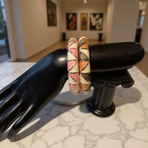 Bracelet Jonc Émaillé Imprimé Géométrique Pastel