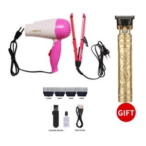 Kingnote 3 In 1 Hair Straightener And Curler With Hand Dryer - Pink+ Free Professional Hair Dryer+ USB Electric Hair Cutting Machine Rechargeable Hair Clipper