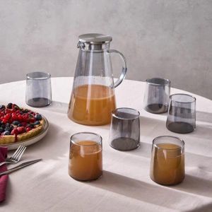 KARACA Serene Ensemble de 7 Verres, Anthracite: Carafe 1800 ML + 6 Pièces de Verres à Eau 310 ML