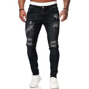 Berrykey Jean mince extensible pour hommes Ins Slim Pieds Droit Jambe Long Pantalon Noir