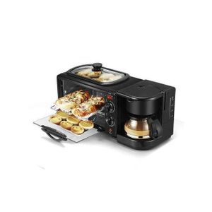 Petit-Déjeuner Electrique 3 EN 1: Machine à café 4 Tasses 1L, Pizza, Œuf au four, Omelette, Poêle, Grille-pain - 12 Litres