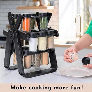 Support à épices rotatif avec 18 bocaux en verre, design de grande roue, organiseur d'épices de plan de travail de cuisine