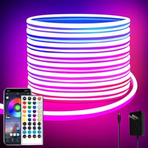 Flushrenic Lumières néon LED de 32,8 pieds avec contrôle à distance par application, bande néon flexible étanche IP65, lampes corde RGB 24V pour chambre, pièce et décoration extérieure