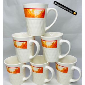 Lot de 6 Mugs de Petit-Déjeuner "Aube Orangée" – Design Abstrait & Texturé – 350ml  Design Texturé Élégant pour Café, Thé et Cappuccino  Résistant au Micro-ondes