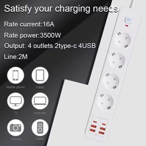 TC2i Multiprise Européenne 4 Prises + 4 Ports USB (3 USB + 1 Type-C) – 3500W / 16A avec Interrupteur