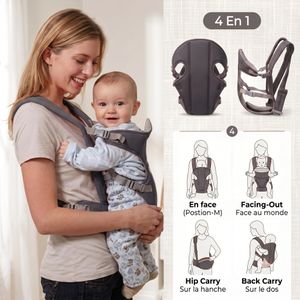 Cac Porte-Bébé Physiologique Évolutif 4-en-1 Kangourou – Confort & Proximité - 1 à 12 Mois