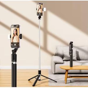 Perche à selfie rotative et réglable R1S 3-en-1 avec trépied, lumière d'appoint LED et télécommande pour diffusion en direct sur téléphone.
