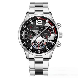 ZG Montre pour homme à bracelet en acier, calendrier, sport avec aiguilles lumineuses