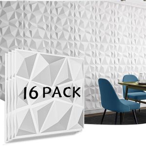 TodyJeyHo 16 Panneaux muraux décoratifs 3D en design diamant, Panneaux muraux PVC 3D diamant, Panneaux muraux texturés 3D, pour décoration murale intérieure blanc mat (Blanc-30 * 30 cm)