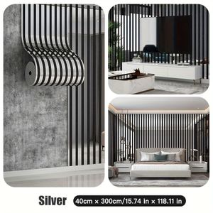 Stickers muraux autocollants effet miroir 3D - Décoration murale - Argent - 40 cm x 300 cm