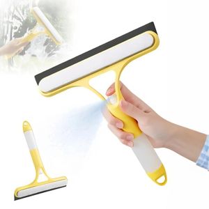 ShebSheb Raclette nettoyante 3‑en‑1 pour vitres avec bandes de coton remplaçables, pulvérisateur intégré et nettoyant pour verre, idéale pour les fenêtres, miroirs et pare‑brise