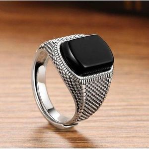 Turquie Bijoux Bague Noire Hommes Poids Léger 6g Réel 925 En Argent Sterling Hommes Anneaux Naturel Onyx Pierre Vintage Cool Mode