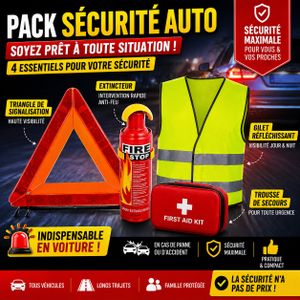 Kit Sécurité Voiture Complet – Triangle + Extincteur + Gilet + Trousse – Urgence Auto Haute Visibilité