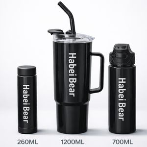 KITCHA Lot de 3 Bouteilles en Plastique Grande Capacité – Gobelet 1200ML avec Poignée et Paille + Bouteille 700ML + Mini Gobelet 260ML – Réutilisable