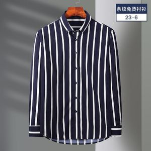 Chemise à manches longues pour hommes, casual business, à rayures verticales élastique sans repassage bleu foncé