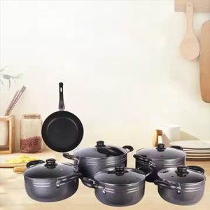 Set de Casseroles Antiadhésives 10 Pièces avec Couvercles en Verre – Batterie de Cuisine Complète Noir – Marmites + Poêle – Cuisinière Gaz & Induction – Ustensiles de Cuisine Professionnels. M