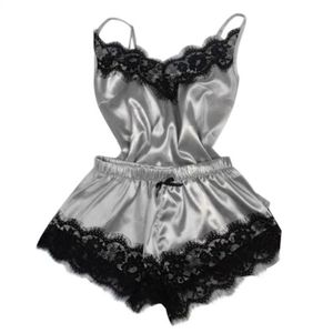 MIDNIGHT'S BOMB Ensemble de pyjama en satin avec dentelle short sexy vêtements de nuit