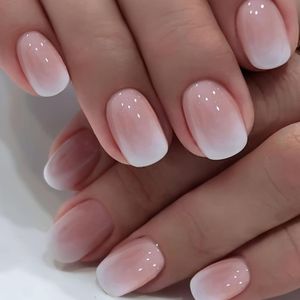 24pcs rose gradient presse sur ongles - ongles courts carrés faux pour les femmes et - parfait pour la Saint-Valentin et les occasions spéciales