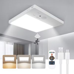 Plafonnier monobloc à capteur, rechargeable, à fixation magnétique, avec télécommande, adapté aux salles de bains, escaliers, garages et couloirs, 3 températures de couleur.