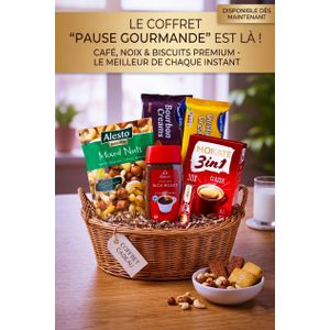 Coffret Cadeau "Pause Gourmande" - Panier Garni Premium : Café, Mix de Noix Alesto & Biscuits Croquants - Venant de Londres