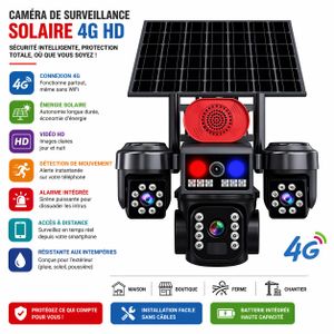 Caméra de Surveillance Solaire 4G HD Extérieure – Détection de Mouvement, Vision Nocturne, Alarme, Sécurité Sans Fil Haute Performance