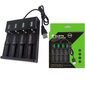 Chargeur de batterie intelligent USB à 4 emplacements - boîte de chargement USB intelligente pour batterie au lithium 18650, adaptée aux batteries au lithium 21700 et 14500