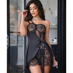 Lingeries Nuisette Noire Satinée et Dentelle Femme avec String – Ensemble Lingerie 2 Pièces