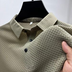 CALLIARA Polo Homme Manches Courtes en Tricot Jacquard 3D Texturé, Chemise Décontractée Business à Col Boutonné pour Golf