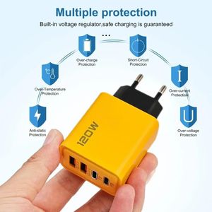 Chargeur de téléphone portable 120 W à charge rapide, 4 ports, USB Type-C 3.0
