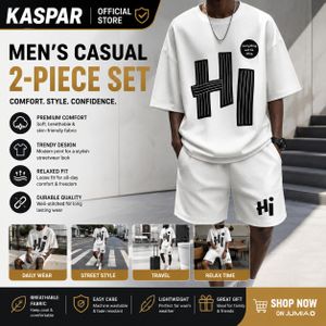 2 pièces T-shirt + shorts pour hommes, tenue de sport gaufrée pour hommes - Blanc