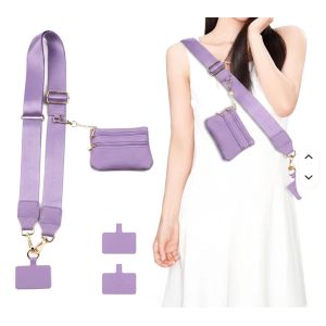 Élevez votre look estival avec La bandoulière pour smartphone en cuir texturé avec pochette assortie Le chic fonctionnel pour vos aventures au soleil couleur violet