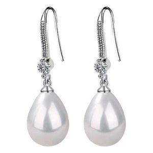 1 Pair Women Earrings Imitation Pearl Shiny Rhinestone-White