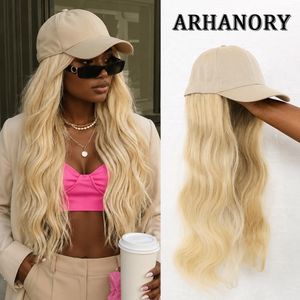 ARHANORY Casquette de baseball avec extension de cheveux – Perruque synthétique à cheveux longs et bouclés – Casquette avec perruque synthétique à ondulations naturelles et bandeau réglable pour femmes et filles
