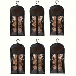 Ensemble de 6 sacs de rangement pour perruques, adapté à divers supports de perruques et extensions de cheveux, comprend 6 sacs de rangement (59,99 cm) + 6 crochets pour perruques.