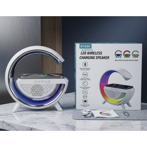 Enceinte Bluetooth Multifonction 3-en-1 BT-2301 – Chargeur Sans Fil Qi & Lampe d'Ambiance LED RGB - Blanc