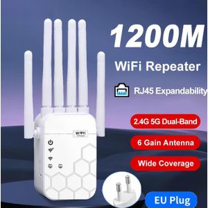 Répéteur sans fil WiFi, Amplificateur de signal WiFi 1200Mbps Bi-bande 2.4G 5G,Amplificateur WiFi Routeur WPS-EU PLUG