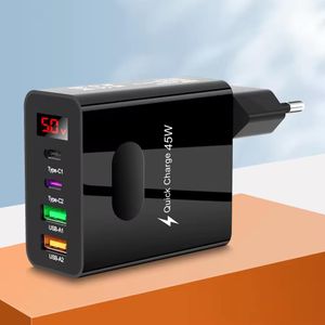 Chargeur USB C 45W - adaptateur mobile à chargement rapide avec affichage numérique à 4 ports - adapté pour iPhone 15, Xiaomi, Huawei, chargeur mural QC 3.0 PD - prise européenne