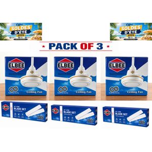 Elbee Ventilateur de plafond à pales longues – LB56 - lot de 3