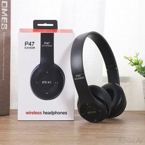 P47 Casque Bluetooth p47 EXTRA BASS FM Radio AIR EAR PODS MP3 Player with Mic for Mobile Phone Tablet PC (air ear pod p 47)