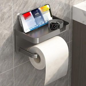 OIPETLUCK Porte-papier hygiénique sans perçage, porte-rouleau de papier toilette mural avec support pour téléphone portable, support mural auto-adhésif