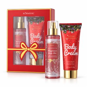 KORMESIC Coffret Cadeau Noël Soin Corporel Parfumé, Ensemble Crème Corporelle et Brume Parfumée, Lotion Hydratante et Spray Parfumé, Coffret Cadeau de Fête pour Femme