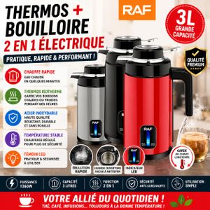 RAF Thermos + Bouilloire Électrique 2 en 1 3L – Chauffe Rapide – Maintien au Chaud Longue Durée – Acier Inoxydable
