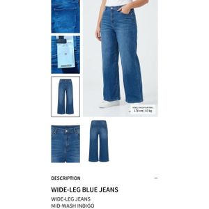 Jean Femme Wide Leg / Jambes Larges - Coupe Slim - Bleu Denim - Taille 34
