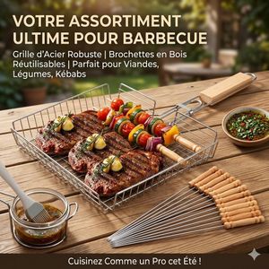 Set de Grillage et 10 piques brochettes pour barbecue grillade pour la tabaski