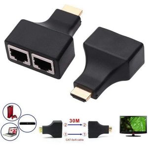 Amplificateur de signal HDMI, câble réseau double HDMI de 30 m pour TVHD, PC HD, extension HDMI 1080p vers double port RJ45, interface de câble réseau HDMI vers RJ45